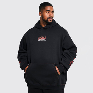 100% Cotton Plus Size Heavyweight Custom Skeleton Heart Embroidered Zipper-Up <b>Black</b> Halloween Men <b>Fleece</b> Print Winter - Product Image 1