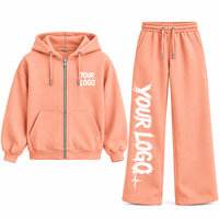 Ensemble sweat à capuche zippé et pantalon de survêtement surdimensionné en tissu épais effet vintage – Ensemble streetwear unisexe personnalisé