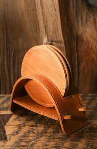 Genuine Leather Luxury Coasters Strong Double Sided Round Beverage Mats Heavy Duty Desk <b>Protector</b> Pads Accessories - Product Image 3