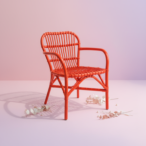 Modern Red Rattan Scandinavian Design Ergonomic <b>Dining</b> Chair Handcrafted Synthetic Wicker Outdoor <b>Armchair</b> Eco Friendly Terrace - Product Image 1
