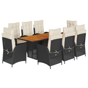 Black <b>Rattan</b> Garden <b>Dining</b> Set 8 Seater Weather Resistant Outdoor Furniture Contemporary Design Solid Wood <b>Table</b> - Product Image 2