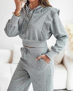 Conjunto Deportivo de 2 Piezas para Mujer CHICME, Sudadera Corta de Manga Larga y Pantalones Deportivos Anchos, Conjunto Deportivo de Moda Otoñal - Product Image 3