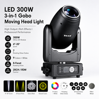 Projecteur LED 3-en-1 à tête mobile 300W, faisceau lumineux 8000K, zoom 4-35 degrés, prisme Gobo, 20 canaux DMX512 RDM, éclairage de scène