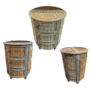 New Modern Minimalist Batam Wooden Storage Cabinet Natural Rattan Wicker 3 Drawers Chest <b>Side</b> <b>Table</b> Storage Unit Living Room Bed - Product Image 1