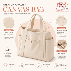 Canvas Tote <b>Bag</b> <b>Reusable</b> Handbag Shoulder Strap Zipper Closure Side Pockets Letter Pattern Daily Travel School Party Medium - Product Image 2