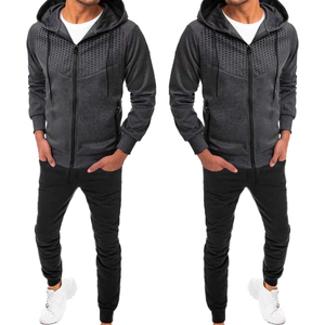 Ensemble de survêtement à capuche pour homme 2026, fermeture éclair intégrale, respirant, en polyester et coton, couleur unie, décontracté, pour l'automne, avec poches latérales - Product Image 1