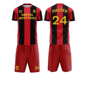 ชุดฟุตบอลผู้ชายแบบสั่งทำพิเศษ พิมพ์ลายด้วยความร้อน แฟชั่นทันสมัย ขายส่ง ชุดเสื้อและกางเกงขาสั้นสำหรับฤดูร้อน ผลิตจากโพลีเอสเตอร์ 100% - Product Image 1
