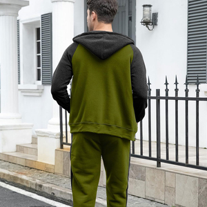 Survêtement en molleton à fermeture éclair intégrale pour homme, couleur unie, pour le sport en plein air, l'entraînement et le jogging, 100% coton - Product Image 4