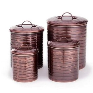 Embossed Glass Material Food <b>Storage</b> Container Pairs of 2 With Black Metal Lid Home Hotel Kitchen Accents - Product Image 5
