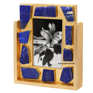 Modern Classic Aluminum Metal Glossy <b>Gold</b> Finish Decorative Photo <b>Frame</b> Resin Gemstones Portable Feature - Product Image 1