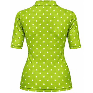 Lime Green Polka Dot Women <b>Mock</b> <b>Neck</b> Short Sleeve T Shirt Slim Fit Stretch Printed Casual <b>Top</b> Fashion Summer Wear Wholesale - Product Image 2