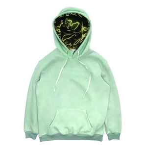 Sudadera con Capucha Verde Menta para Hombre, Corte Holgado, Color Sólido, con Bolsillo, Estilo Casual para Otoño, Tejido de Felpa Francesa - Product Image 1