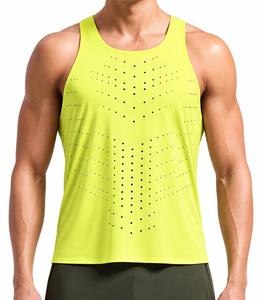 Men's Neon <b>Yellow</b> Breathable Knitted <b>Tank</b> <b>Top</b> O-Neck Dot Pattern Sporty Sleeveless Muscle Fit - Product Image 1