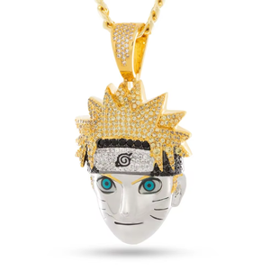 Gold Anime <b>Face</b> Pendant with Claw Setting Diamond Hair Detail Rhodium Plated Unisex Hip Hop Style Statement Necklace - Product Image 4