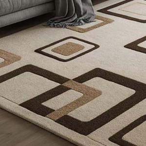Tapis géométrique carré moderne beige et marron, tapis luxueux tufté à la main, tapis de sol design pour salon, chambre à coucher, décoration intérieure - Product Image 3