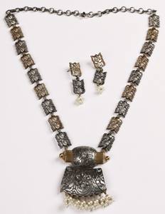 Parure de bijoux bohèmes bicolores pour mariée, collier pendentif géométrique et boucles d'oreilles, cadeau de mariage, anniversaire, fiançailles, en laiton - Product Image 5