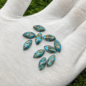 Nouvel Arrivage Cabochon en Turquoise Cuivrée Bleue Naturelle Forme Marquise à Dos Plat 7x14MM Lisse Poli Miroir Pierre Précieuse Libre pour Bijoux - Product Image 5