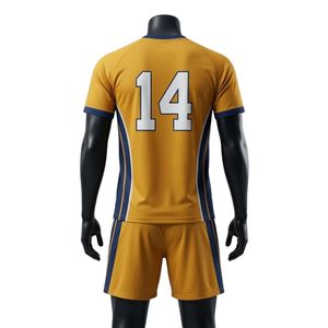 ชุดเสื้อและกางเกงขาสั้นสำหรับนักกีฬาเน็ตบอลชาย สีเหลืองกรมท่า แบบซับลิเมชั่น ผลิตจากโพลีเอสเตอร์ น้ำหนักเบา ชุดยูนิฟอร์มทีม พร้อมแถบข้างเสื้อและกางเกง สำหรับการแข่งขัน - Product Image 2