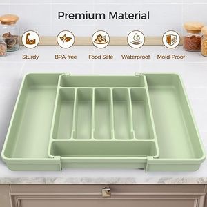 กล่องเก็บช้อนส้อมแบบขยายได้ขนาดใหญ่พิเศษ ปลอดภัยสำหรับอาหาร กล่องจัดระเบียบช้อนส้อมแบบลิ้นชัก กล่องจัดระเบียบอุปกรณ์บนโต๊ะอาหาร - Product Image 5