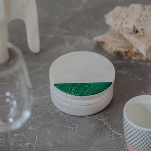 Modern Minimalist Natural Stone Marble Carved <b>Coaster</b> Set Engraved <b>Drink</b> <b>Coasters</b> for Coffee Tables & Bars By Handmade C - Product Image 2