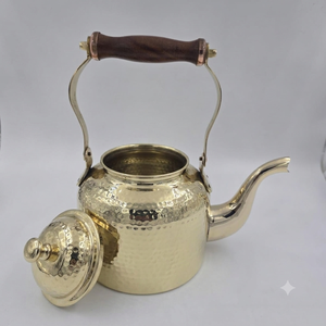 Bouilloire à thé en cuivre pur, théière en cuivre martelé artisanal avec couvercle, poignée en bois, service à thé et café indien, décoration de cuisine et de maison - Product Image 3