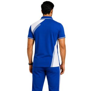 Polo pour homme bleu royal et blanc de qualité supérieure avec design à panneaux contrastés, col, manches, rayures, broderie de logo personnalisé, décontracté, golf - Product Image 2