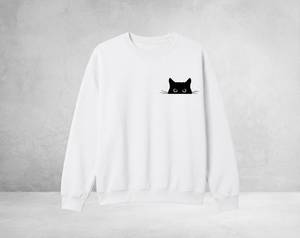 Sweat-shirt personnalisé en coton surdimensionné à col rond avec petit logo de chat sur le devant, en tissu polaire tricoté pour femme, idéal pour les tenues décontractées d'hiver - Product Image 6