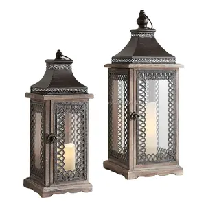 Linterna de madera para decoración, Material de farol antiguo - Product Image 1