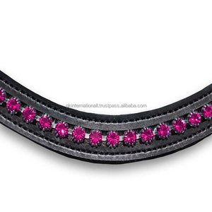 Banda de cejas de caballo de cuero acolchado suave de vaca de canal vacío con forma de onda con cristales decorativos de 1 Fila de diamantes de imitación Rosa neón ostentosos - Product Image 5