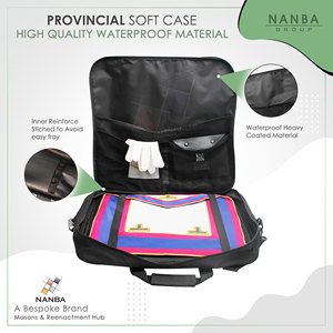 Étui de transport imperméable pour tablier maçonnique, léger, écologique, en tissu Cordura noir souple, avec broderie machine WM/MM pour insignes. - Product Image 5