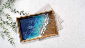 Plateau de service multifonctionnel en bois fait main Sea Breeze, motif Art Déco végétal, pour mariage - Product Image 5