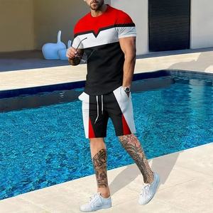 Novedad de verano 2025, chándal de gimnasio informal personalizado al por mayor para hombre, Camiseta estampada de 2 piezas con patrón sólido, Jogging transpirable - Product Image 6