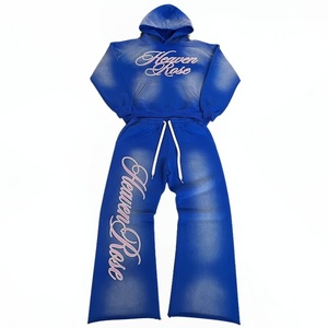 Conjunto de Sudadera con Capucha y Pantalones Deportivos de Algodón 100% Lavado para Hombre, Estilo Urbano, Corte Holgado, Estampado con Letras, 2 Piezas, Venta al Por Mayor OEM - Product Image 1