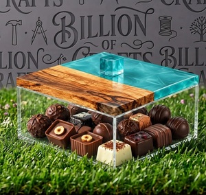 Clear <b>Acrylic</b> Plexi <b>Storage</b> Box with Wood Grain Lid Custom Display Bin for Chocolate Gift Packaging - Product Image 6