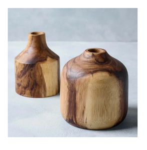 Vase à fleurs en bois de haute qualité, vase décoratif en bois massif pour fleurs séchées, décoration de table, vase en bois fait main vintage pour table - Product Image 1