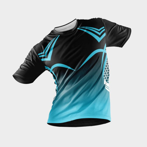 เสื้อฟุตบอลชายแบบสั่งทำพิเศษ พิมพ์ลายซับลิเมชั่น แขนสั้น คอวี ลายคลื่นสีน้ำเงิน ระบายเหงื่อได้ดี - Product Image 2