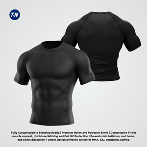 Unisex Adult Ergonomic Anti-Microbial Anti-UV Compression Rashguard Gym Polyester/Spandex 220g <b>Heat</b>-Transfer Printed on <b>Back</b> - Product Image 3