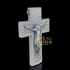 Tasnim Jewellery 925 <b>Silver</b> <b>Crucifix</b> Cross Pendant Rhodium Plated Moissanite Baguette Iced Out Unisex - Product Image 4