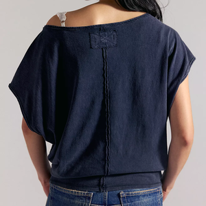 เสื้อยืดแขนสั้นคอโอเวอร์ไซส์ทรงหลวมผ้าฝ้ายสีน้ำตาลเข้มแบบกลับด้านสำหรับผู้หญิง รุ่นซัมเมอร์ 2026 สไตล์ลำลองถักนิตติ้ง - Product Image 6
