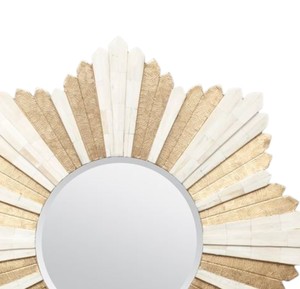 Miroir décoratif mural artisanal de qualité commerciale, effet éclatant, coquille irisée, or, art nacre. - Product Image 2