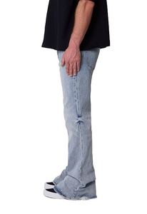 Stonewashed Flare Denim Jeans-Vintage Casual Style Eco-Friendly Lightweight Fabric Mid Waist Regular Fit Light Blue - Product Image 5