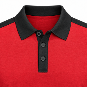 Polo Rojo de Manga Corta para Hombre con Diseño de Bloques de Color Negro, Tejido Piqué Informal, Transpirable, Corte Regular - Product Image 5