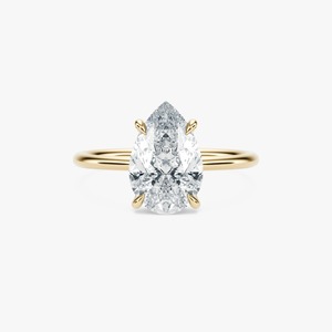 Anillo con halo oculto de diamante cultivado en laboratorio de 2 quilates con corte de pera en oro amarillo de 14 quilates, joyería nupcial minimalista de lujo. - Product Image 1
