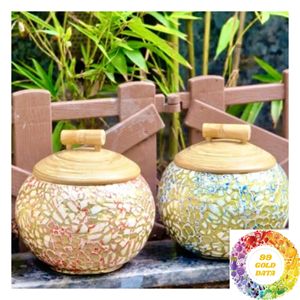 Pot rond en bambou avec incrustation de nacre pour bijoux, accessoires, souvenirs, petits objets et rangement décoratif pour la maison - Product Image 5