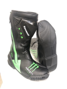 Bottes de course ventilées Monster de haute qualité Meerab Impex, combinaison noir-vert, cuir véritable, imperméables, fermeture éclair - Product Image 3