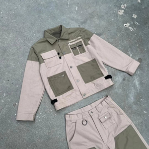 Two Tone Solid Hooded <b>Winter</b> Workwear <b>Jacket</b> Pants Set Durable 100% Cotton Lightweight Breathable Utility Outfit Multiple - Product Image 2