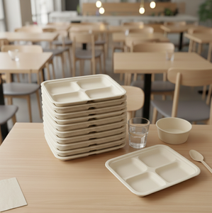 จานแบกาสเซ่แบบ 4-5 ช่อง ใช้กับไมโครเวฟได้ ผลิตจากผลิตภัณฑ์เสริมจากอ้อย สำหรับร้านอาหารฟาสต์ฟู้ดและร้านอาหารแบบบริการรวดเร็ว - Product Image 1