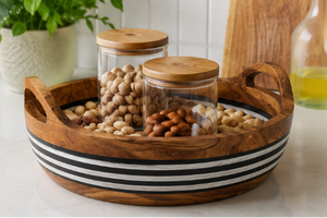Natural Acacia Wood Serving Tray with Handles | Decorative Fruit Bowl | Wooden <b>Bread</b> <b>Basket</b> for Home & Hotel - Product Image 4