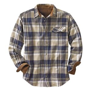 Chemise pour homme en flanelle à carreaux bleu marine, mélange de coton épais, doublure chaude, fermeture à boutons, style utilitaire, chemise d'hiver pour homme - Product Image 3