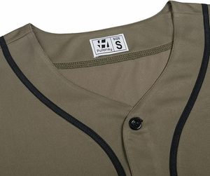 Camiseta de Béisbol Unisex de Manga Corta con Cuello en V, Color Verde Oliva, Cierre de Botones, Transpirable, de Poliéster, Corte Regular, Totalmente Estampada - Product Image 3